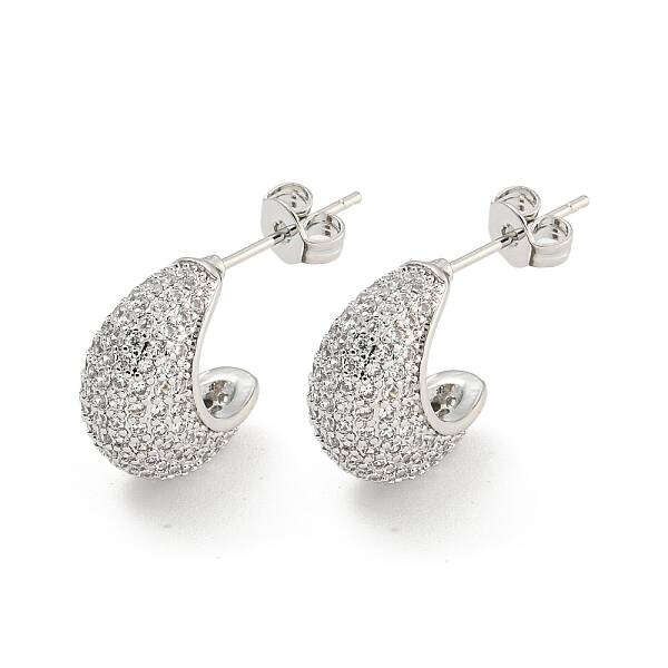 Teardrop Brass Pave Clear Cubic Zirconia Stud Earrings