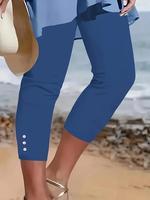 Women's Plain Button Detail Skinny Capri Pants, Casual Comfy Capri Leggings for Daily Wear, Ladies Bottoms for All Seasons