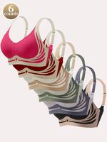 Women's Colorblock Seamless Wireless Bra, Minimalist High Stretch Soft Comfortable Breathable Adjustable Shoulder Strap Full ...