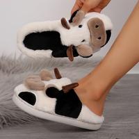 Cow Slippers for Women and Men, Fluffy Cute Cozy Cartoon Cow Cotton House Slipper Womens Milky Cows Animal Preppy Funny Furry...
