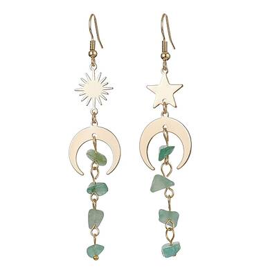 Moon & Sun & Star Brass Asymmetrical Earrings