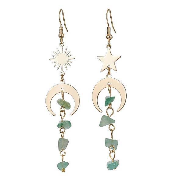 Moon & Sun & Star Brass Asymmetrical Earrings