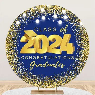 Navy Blue Gold Spot Light Circle Graduation Backdrop - Aperturee