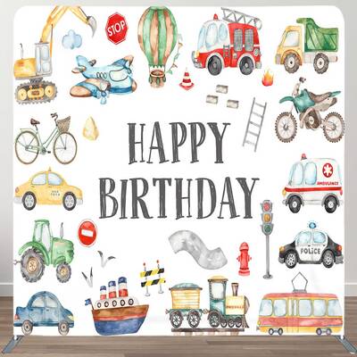 Aperturee Boy Truck Theme Happy Birthday Square Tension Backdrop | Birthday Back Drop | Birthday Party Decorations | Backdrop...