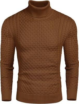 Slim Fit Turtleneck Knitted Twisted Pullover Sweaters (US Only), Dark Brown / S