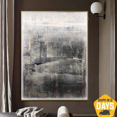 Large Original Abstract Grey Paintings On Canvas Modern Mixed Media Minimalist Art Textured Painting Oil Painting Wall Decor ...