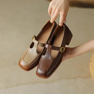 CHIKO Naomi Square Toe Block Heels T-Strap Shoes
