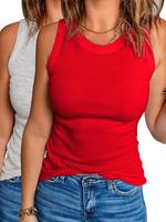 Women's Solid Ribbed Tank Top, Casual Sleeveless Round Neck Top for Daily Wear, Ladies Clothes for All Seasons, Summer, Casua...