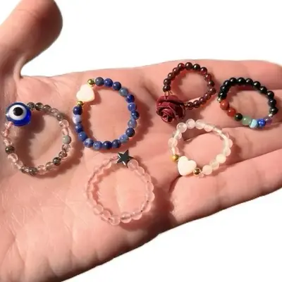 Decorative Bead Crystal Stretchy Rings - Love, Abundance, Protection Intentions