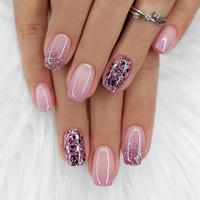 Short Square Fake Nail, 24pcs/set Glitter Press on Nails with Nail File & Tape, Removable Nail Art Artificial Full Cover, Wom...