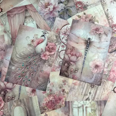 Vintage Flower Pattern Decorative Paper, 50pcs/pack Creative Tearable Craft Material Paper, Diy Decorative Materials for Scra...