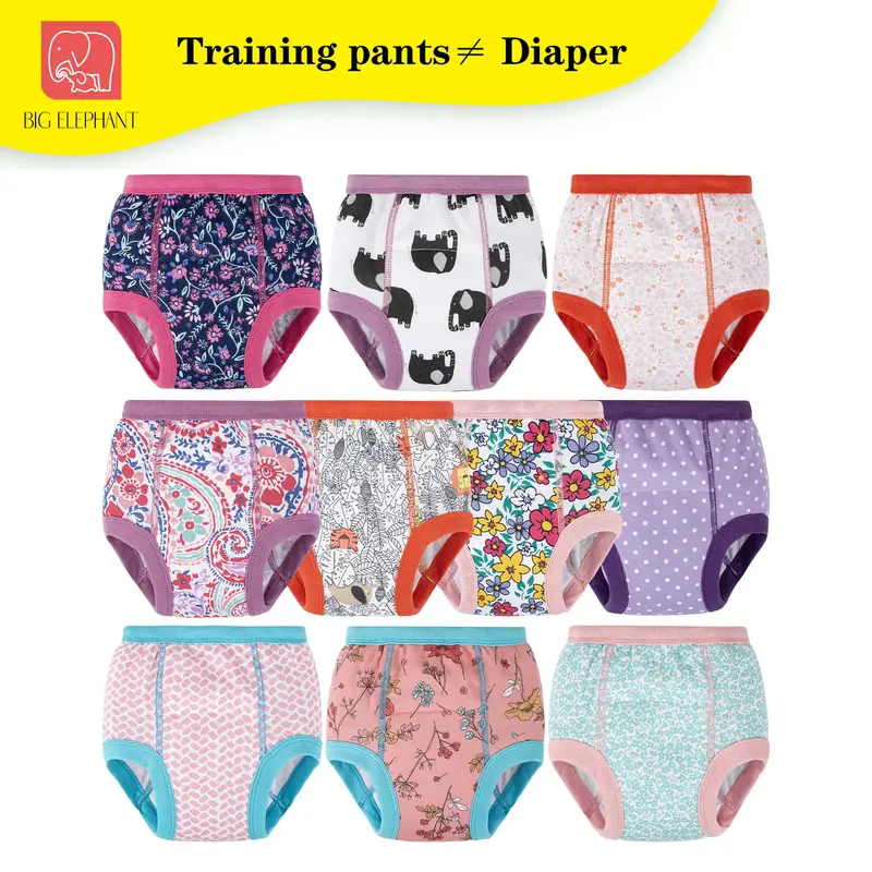 BIG ELEPHANT 10-Pack Kids Potty Training Underwear – Soft Cotton Training Pants for Boys & Girls, 12M-10Y