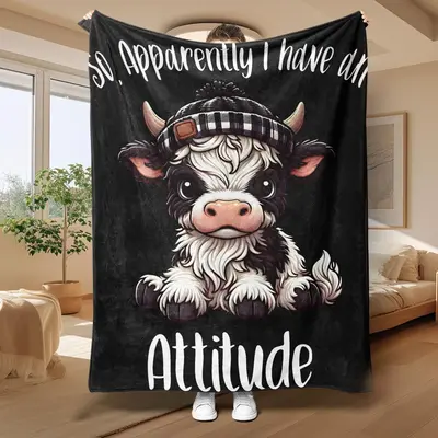Cartoon Cow Pattern Soft Fleece Blanket, 1 Count Soft Air-conditioned Room Throw, Warm Nap Blanket for Home Office Travel Cam...
