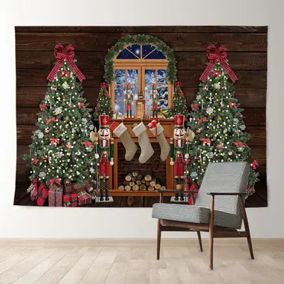 Aperturee Nutcracker Tree Window Wooden Christmas Backdrop