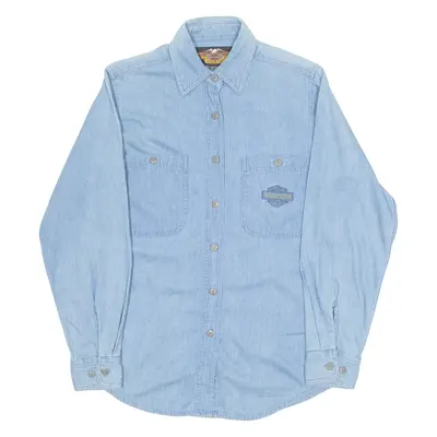 HARLEY DAVIDSON Womens Denim Shirt Blue Long Sleeve S