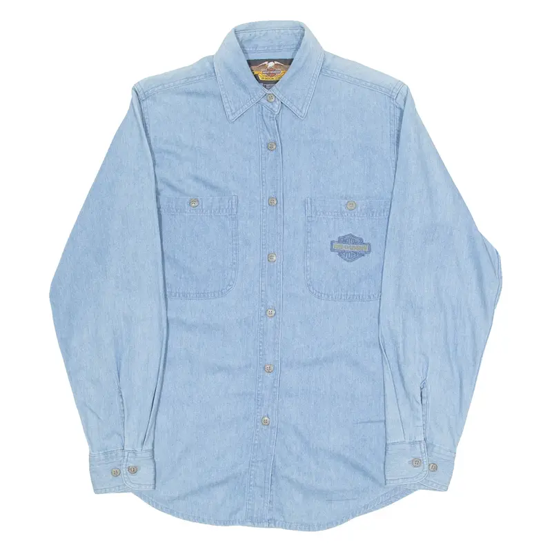 HARLEY DAVIDSON Womens Denim Shirt Blue Long Sleeve S