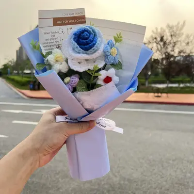 Handmade Crochet Flower Bouquet, Cute Flower Bouquet, Decorative Flower Bouquet for Home Office Decor, Bedroom Decor, Room De...