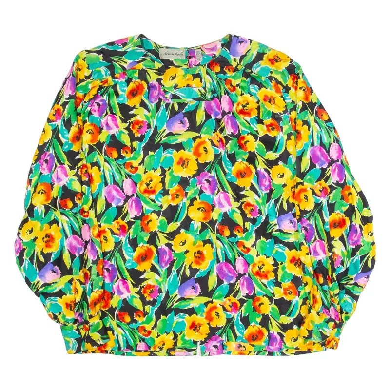 ADRIANNA PAPELL Womens Printed Blouse Orange Long Sleeve Silk Floral L