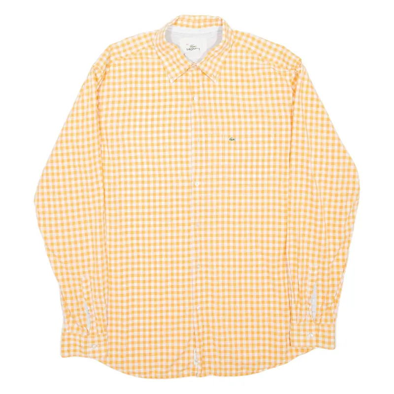 LACOSTE Classic Fit Mens Flannel Shirt Orange Check Long Sleeve L