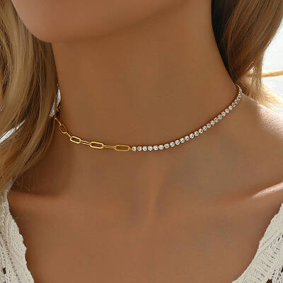 Fashionable Brass Clear Cubic Zirconia Cup Chain Necklaces