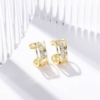 Rack Plating Brass Micro Pave Clear Cubic Zirconia Cuff Earrings