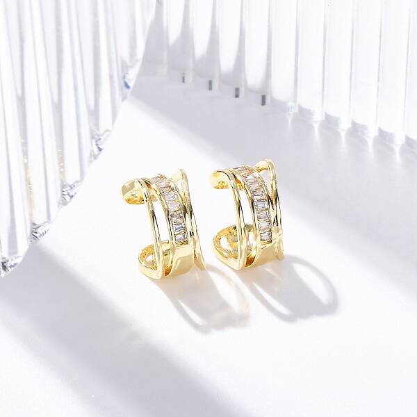 Rack Plating Brass Micro Pave Clear Cubic Zirconia Cuff Earrings