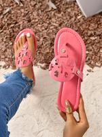 Women's Fashionable Plain Color Hollow Out Design Slide Sandals, Casual Comfortable Flat Sandals for Summer, Lightweight Brea...