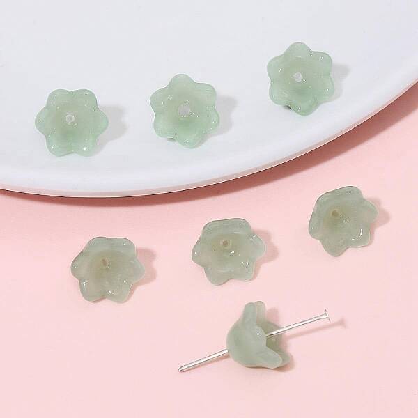 10Pcs Gradient Color Transparent Glass Bead Caps