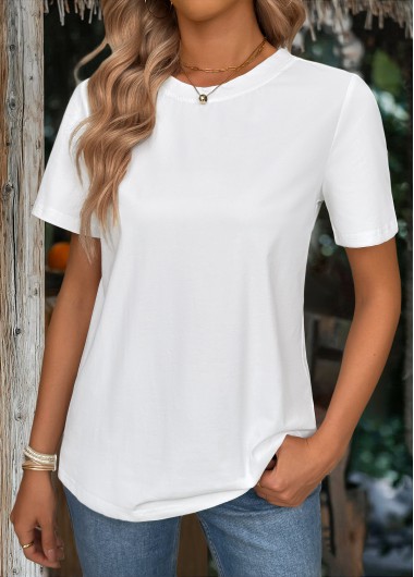 Modlily White Short Sleeve Round Neck T Shirt - L