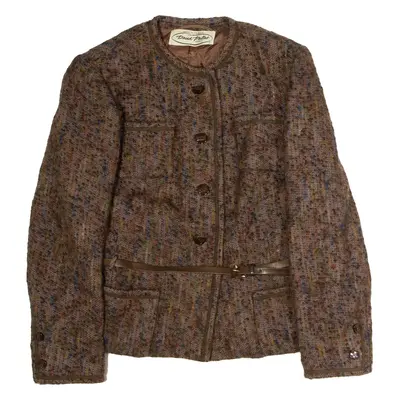 DAVID PALLAT Womens Blazer Jacket Pink Wool 80s Crazy Pattern L