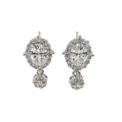 Oval Brass Micro Pave Clear Cubic Zirconia Stud Earring Findings