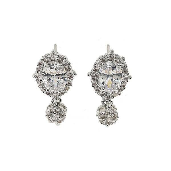 Oval Brass Micro Pave Clear Cubic Zirconia Stud Earring Findings
