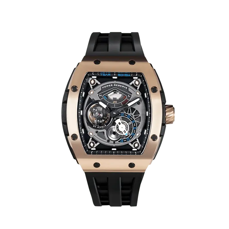 TSAR BOMBA Men's Automatic Watch | Gold Black| The Elemental TB8210CF | 316L Stainless Steel Bezel | Luxury Skeleton Mechanic...