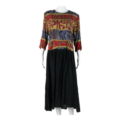 NINA PICCOLINO Womens Day Dress Black Crazy Pattern Long Sleeve Midi L