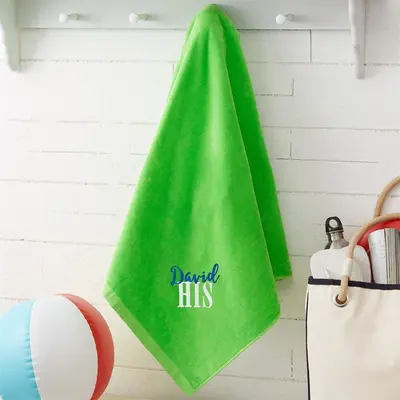 Green Playful His Hers Custom Embroidered Beach Towel - Aperturee