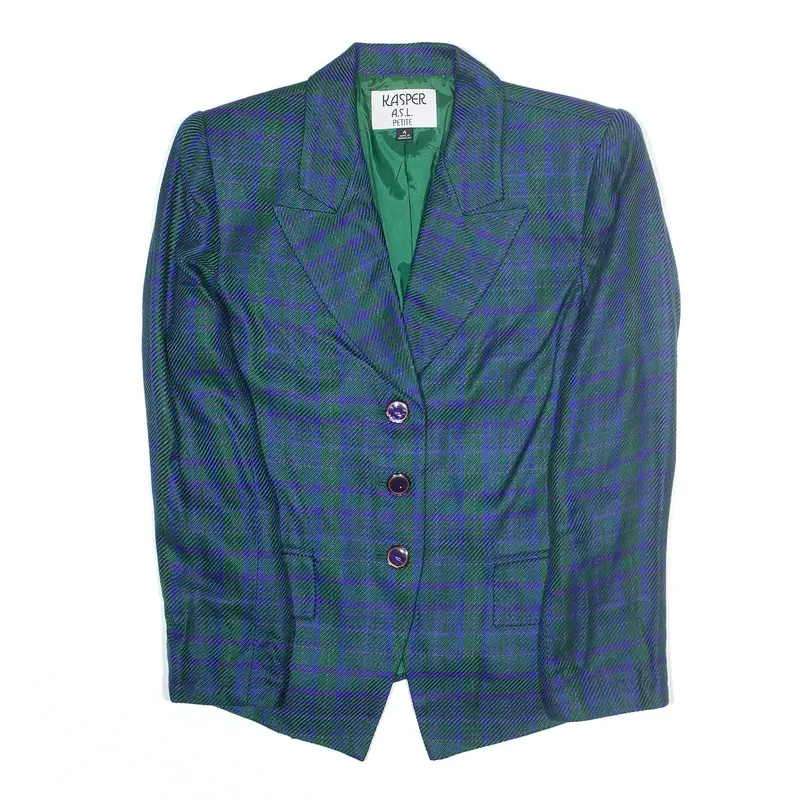 KASPER Petite Blazer Jacket Green Check Womens S