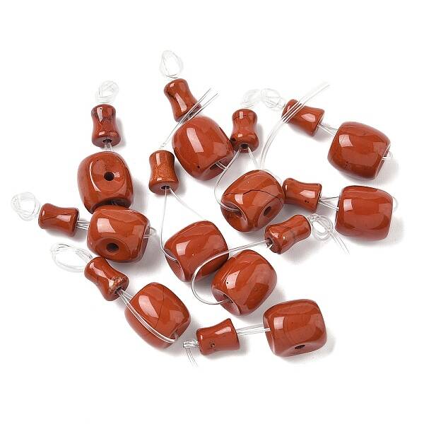 Gourd 3-Hole Natural Red Jasper Guru Beads
