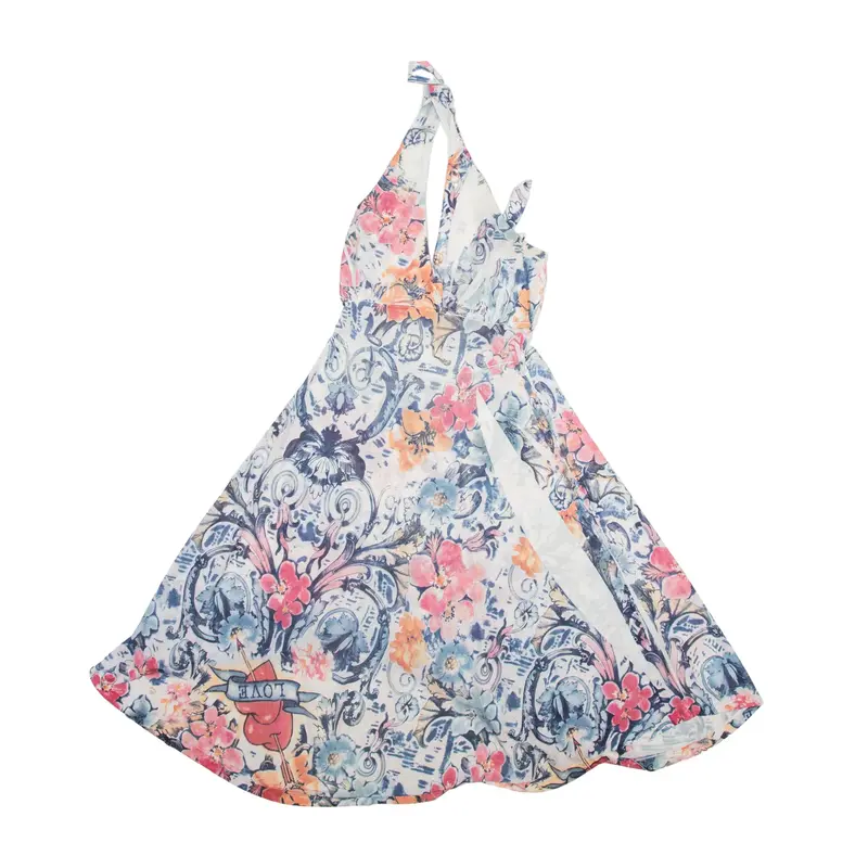 SHORELINE Y2K Mesh Fit & Flare Dress White Floral Sleeveless Knee Length Womens UK 4