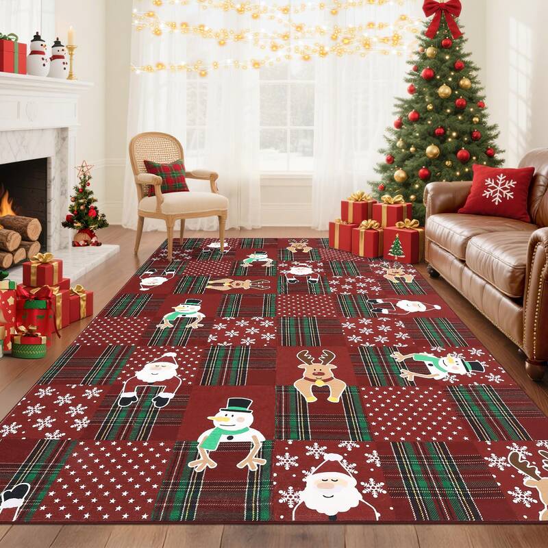Garvee Christmas Area Rug with Santa and Deer - Soft, Washable, Non-Slip - Lightweight, Stain-Resistant - 5x7 ft for Living R...
