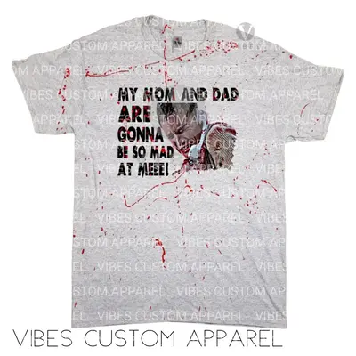 My Mom And Dad Are Gonna Be So Mad At Me Stu Macher Scream Blood Splatter Grey Sweatshirt T-Shirt Long Sleeve Halloween Shirt