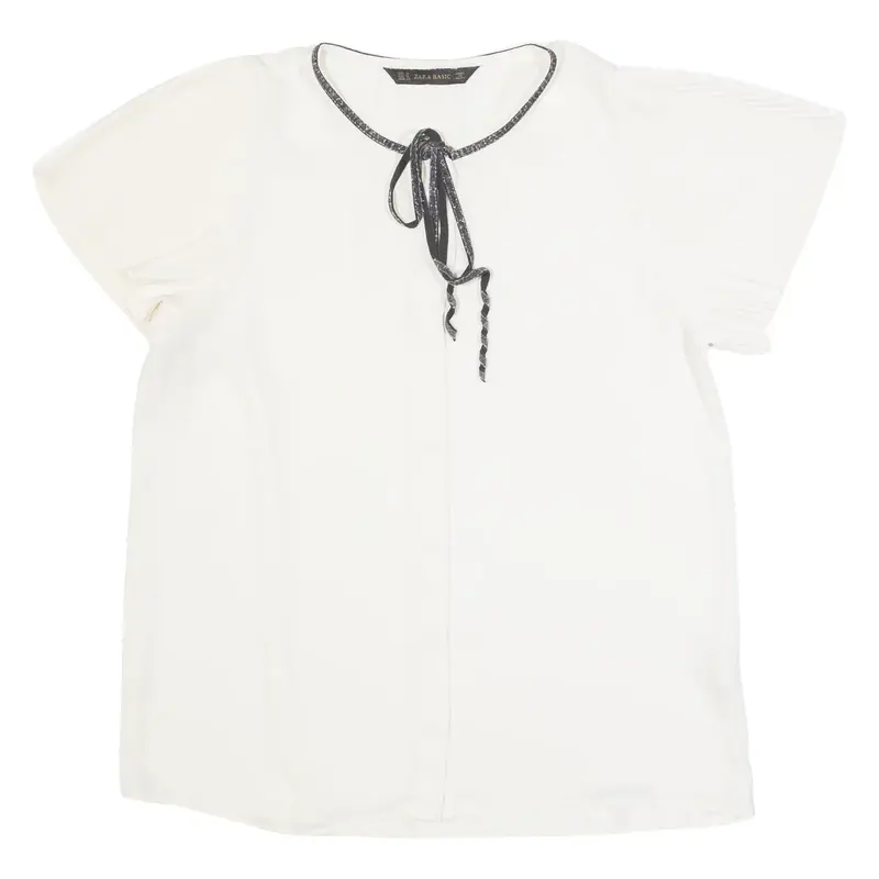 ZARA Womens Blouse White Ruffle Sleeve M