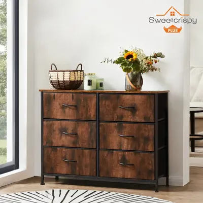 Cupboards Cabinets Dresser - Fabric Storage Tower with 6 Drawers,Drawer Organizer, with Fabric Bins, Steel Frame for Bedroom,...