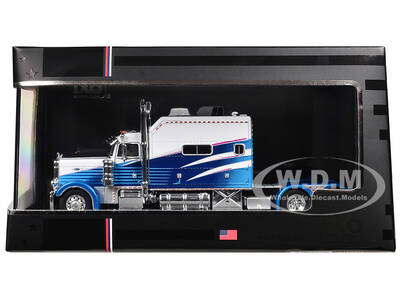 2002 Peterbilt 379 Truck Tractor White and Blue with Graphics 1/64 Diecast Model Car by IXO Models
