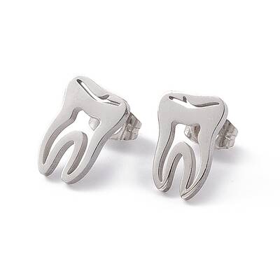 Non-Tarnish 304 Stainless Steel Tooth Shape Stud Earrings for Men Women