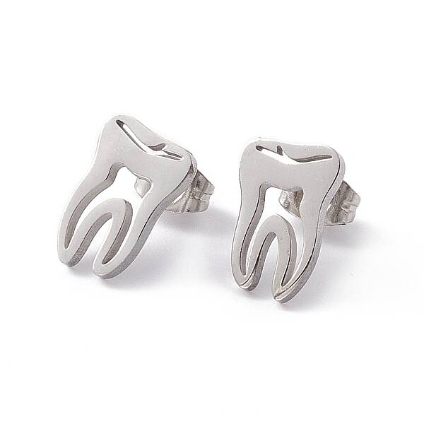 Non-Tarnish 304 Stainless Steel Tooth Shape Stud Earrings for Men Women