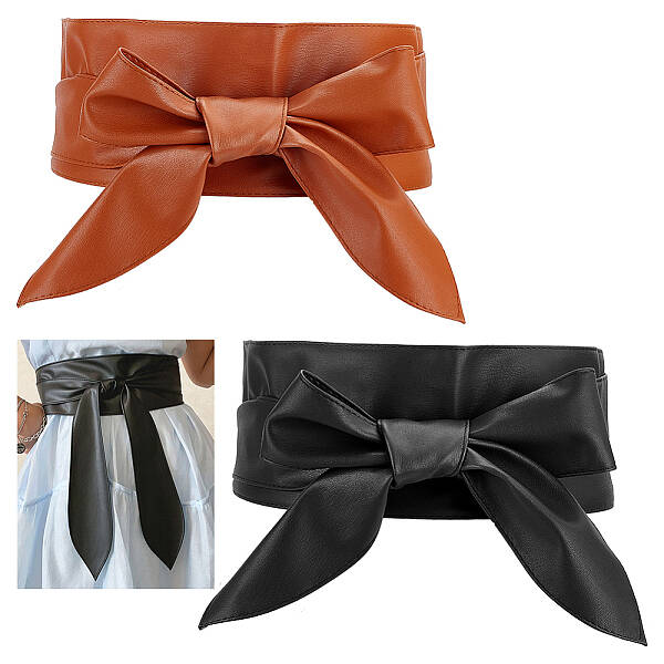 2Pcs 2 Colors PU Leather Wrap Around Waist Band