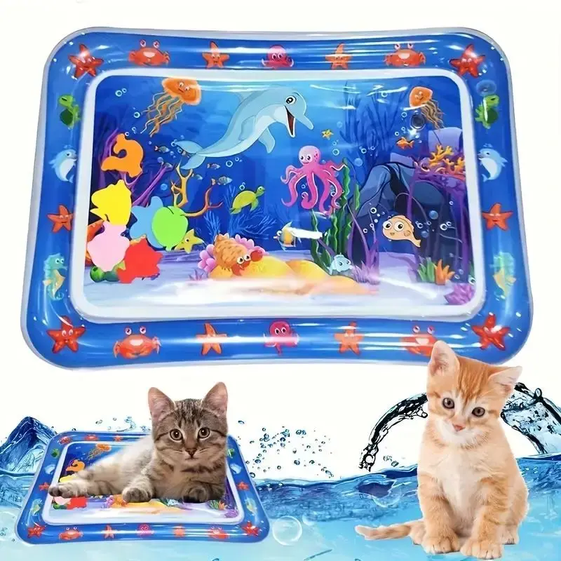 Colorful Marine Life Pattern Cat Water Sensing Game Mat, Interactive Cat Self-entertainment Activity Mat Toy, Indoor Pet Kitt...
