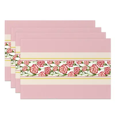 Pink Floral Seamless Beige Dining Set Of 4 Placemats - Aperturee