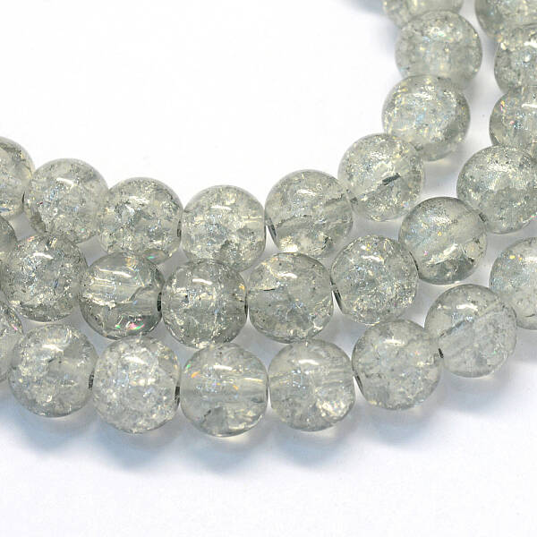 Baking Painted Transparent Crackle Glass Round Bead Strands