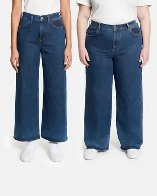 Pangaia everybody wide leg tight fit mid wash | Hem length: Gold | Waist rise: High | Thread color: Cropped